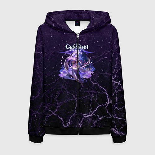 Мужская толстовка на молнии Genshin Impact - Raiden Shogun / 3D-Черный – фото 1