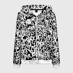Толстовка 3D на молнии мужская Graffiti white on black, цвет: 3D-белый