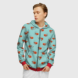 Толстовка 3D на молнии мужская Креветки паттерн, цвет: 3D-красный — фото 2