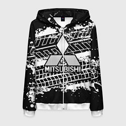 Толстовка 3D на молнии мужская MITSUBISHI СЛЕДЫ ШИН, цвет: 3D-белый
