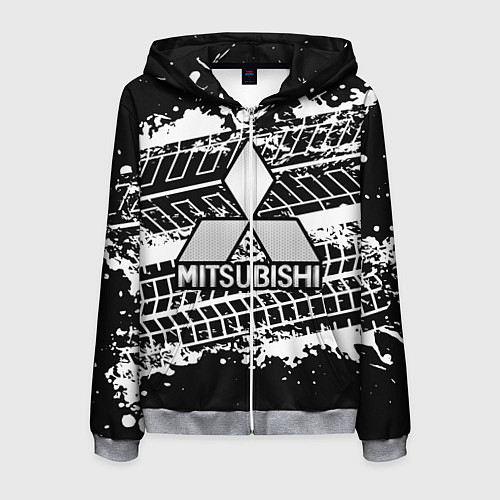 Мужская толстовка на молнии MITSUBISHI СЛЕДЫ ШИН / 3D-Меланж – фото 1