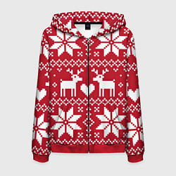 Толстовка 3D на молнии мужская Рождественские олени, цвет: 3D-красный