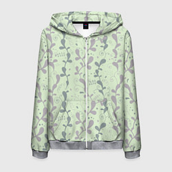 Толстовка 3D на молнии мужская Растительный зеленый узор, цвет: 3D-меланж
