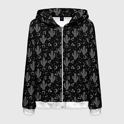 Толстовка 3D на молнии мужская Черно белые кактусы, цвет: 3D-белый