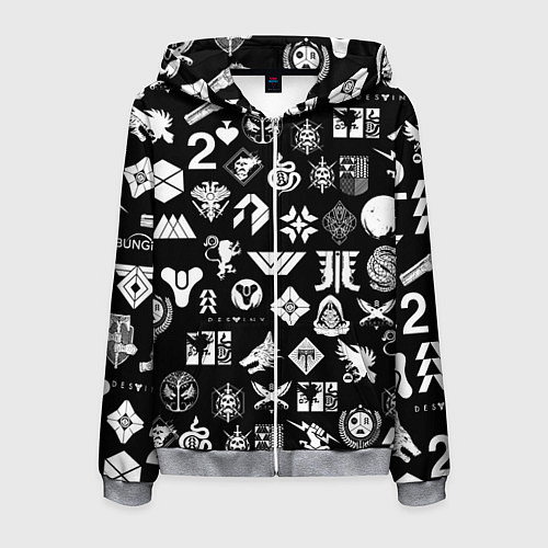 Мужская толстовка на молнии DESTINY 2 PATTERN GAME LOGO ДЕСТИНИ 2 ПАТТЕРН СИМВ / 3D-Меланж – фото 1