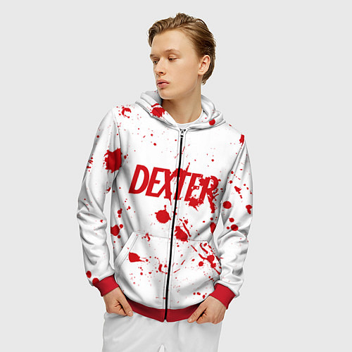 Мужская толстовка на молнии Dexter logo Декстер брызги крови / 3D-Красный – фото 3
