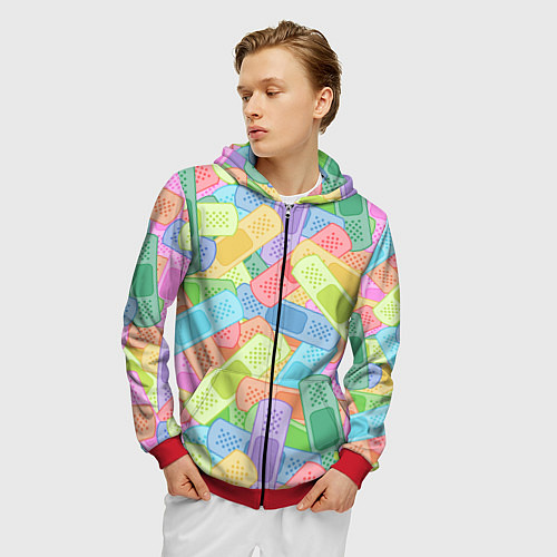 Мужская толстовка на молнии Цветные пластыри / 3D-Красный – фото 3