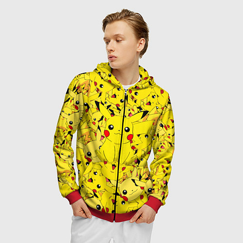 Мужская толстовка на молнии ПИКАЧУ ПОКЕМОН PIKA PIKA / 3D-Красный – фото 3