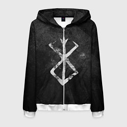 Толстовка 3D на молнии мужская BERSERK LOGO GRUNGE, цвет: 3D-белый