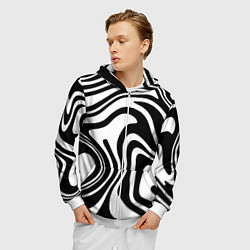 Толстовка 3D на молнии мужская Черно-белые полосы Black and white stripes, цвет: 3D-белый — фото 2