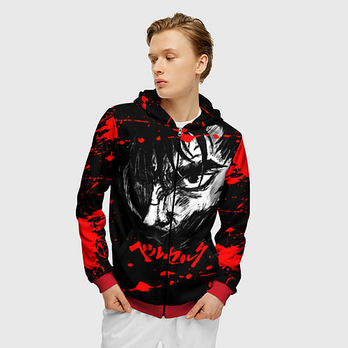 Мужская толстовка на молнии ГАТС БЕРСЕРК BERSERK / 3D-Красный – фото 3