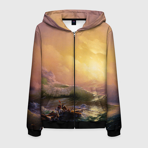 Мужская толстовка на молнии Шторм в море девятый вал / 3D-Черный – фото 1