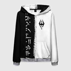 Толстовка 3D на молнии мужская THE ELDER SCROLLS SKYRIM FUS RO DAH ЧЁРНО БЕЛЫЙ, цвет: 3D-меланж
