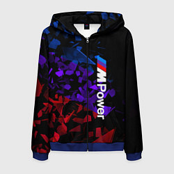 Толстовка 3D на молнии мужская MPower BMW Осколки стекла, цвет: 3D-синий