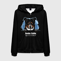Толстовка 3D на молнии мужская Бордер-Колли Border-Collie, цвет: 3D-черный