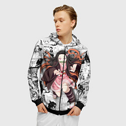 Толстовка 3D на молнии мужская Незуко Камадо на манге, цвет: 3D-черный — фото 2