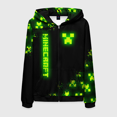 Мужская толстовка на молнии MINECRAFT NEON LOGO CREEPER / 3D-Черный – фото 1