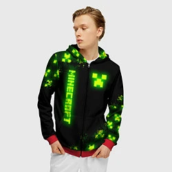 Толстовка 3D на молнии мужская MINECRAFT NEON LOGO CREEPER, цвет: 3D-красный — фото 2