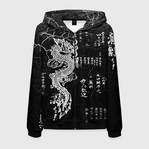 Мужская толстовка на молнии Японский Дракон Иероглифы Dragon Japan / 3D-Черный – фото 1