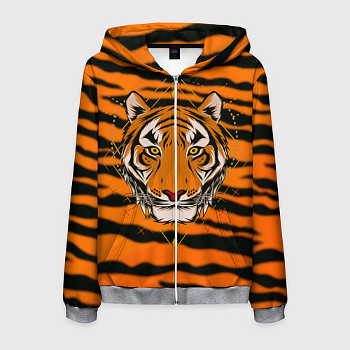 Мужская толстовка на молнии Тигр настоящий хищник / 3D-Меланж – фото 1