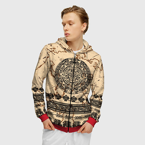 Мужская толстовка на молнии AztecsАцтеки / 3D-Красный – фото 3