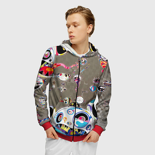 Мужская толстовка на молнии Takashi Murakami арт с языками / 3D-Красный – фото 3