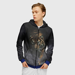 Толстовка 3D на молнии мужская Тигр в тумане, цвет: 3D-синий — фото 2