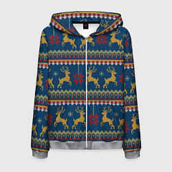 Толстовка 3D на молнии мужская Новогодний свитер c оленями 3, цвет: 3D-меланж