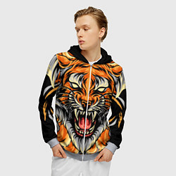 Толстовка 3D на молнии мужская Символ года тигр в гневе, цвет: 3D-меланж — фото 2