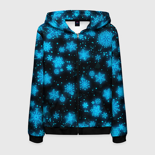 Мужская толстовка на молнии НОВОГОДНИЕ НЕОНОВЫЕ СНЕЖИНКИ 2022 НОВЫЙ ГОД / 3D-Черный – фото 1