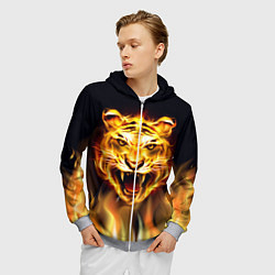 Толстовка 3D на молнии мужская Тигр В Пламени, цвет: 3D-меланж — фото 2