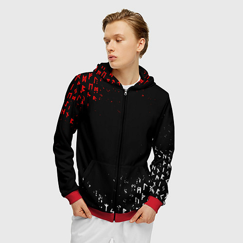 Мужская толстовка на молнии КРАСНО БЕЛЫЕ РУНЫ / 3D-Красный – фото 3