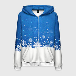 Толстовка 3D на молнии мужская Снежинки - С Новым Годом, цвет: 3D-белый