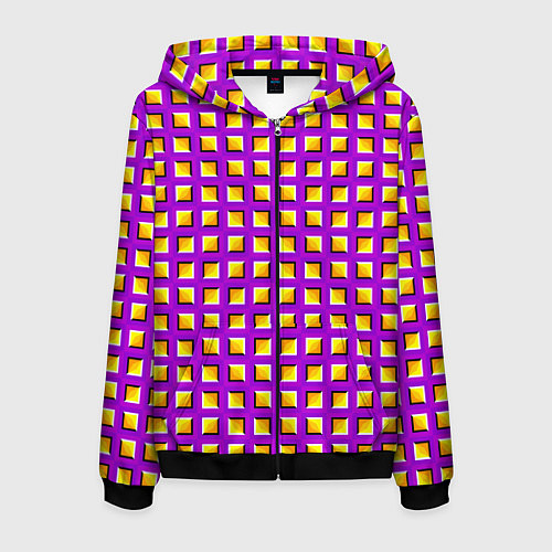 Мужская толстовка на молнии Фиолетовый Фон с Желтыми Квадратами Иллюзия Движен / 3D-Черный – фото 1