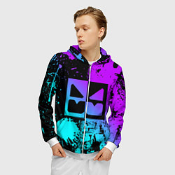 Толстовка 3D на молнии мужская GEOMETRY DASH NEON LEVELS SMILE, цвет: 3D-белый — фото 2