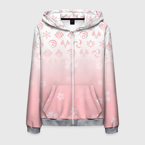 Мужская толстовка на молнии ГЕНШИН ИМПАКТ ЯПОНИЯ САКУРА ЦВЕТОК / 3D-Меланж – фото 1