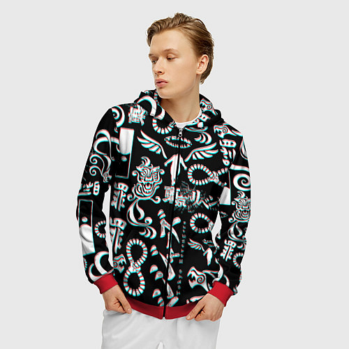 Мужская толстовка на молнии ТОКИЙСКИЕ МСТИТЕЛИ ГЛИТЧ, GLITCH / 3D-Красный – фото 3