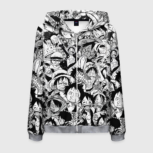 Мужская толстовка на молнии МАНКИ Д ЛУФФИ ЧЁРНО БЕЛЫЙ / 3D-Меланж – фото 1