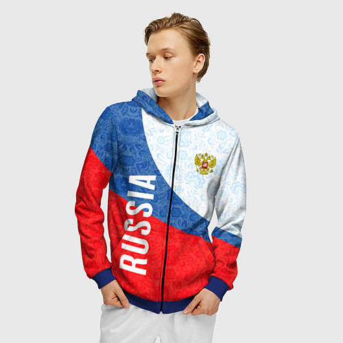 Мужская толстовка на молнии RUSSIA SPORT STYLE РОССИЯ СПОРТИВНЫЙ СТИЛЬ / 3D-Синий – фото 3