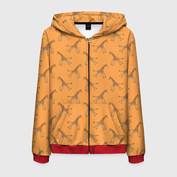 Толстовка 3D на молнии мужская Жирафы паттерн, цвет: 3D-красный