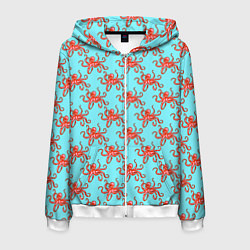 Толстовка 3D на молнии мужская Осьминог паттерн, цвет: 3D-белый