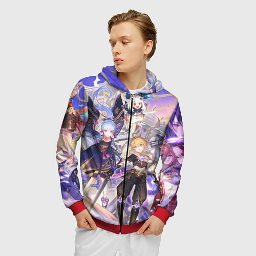 Мужская толстовка на молнии Genshin Impact - Арка Инадзумы / 3D-Красный – фото 3