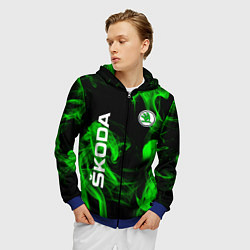 Толстовка 3D на молнии мужская Skoda: Green Smoke, цвет: 3D-синий — фото 2