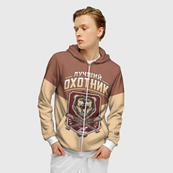 Толстовка 3D на молнии мужская Лучший Охотник Hunter, цвет: 3D-белый — фото 2