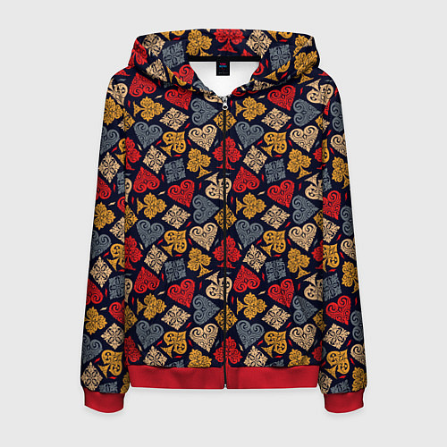 Мужская толстовка на молнии Карточные Масти Cards / 3D-Красный – фото 1