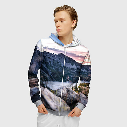 Мужская толстовка на молнии Горы на закате / 3D-Меланж – фото 3