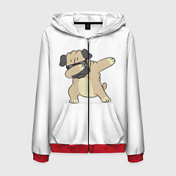 Толстовка 3D на молнии мужская Дэббинг дог мопс, Dabbing dog, цвет: 3D-красный