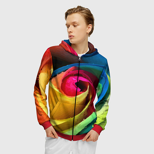 Мужская толстовка на молнии Роза fashion 2022 / 3D-Красный – фото 3