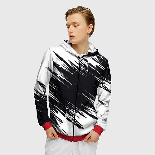 Мужская толстовка на молнии БЕЛАЯ КРАСКА БРЫЗГИ / 3D-Красный – фото 3
