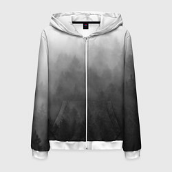 Толстовка 3D на молнии мужская Темный лес - туман, цвет: 3D-белый